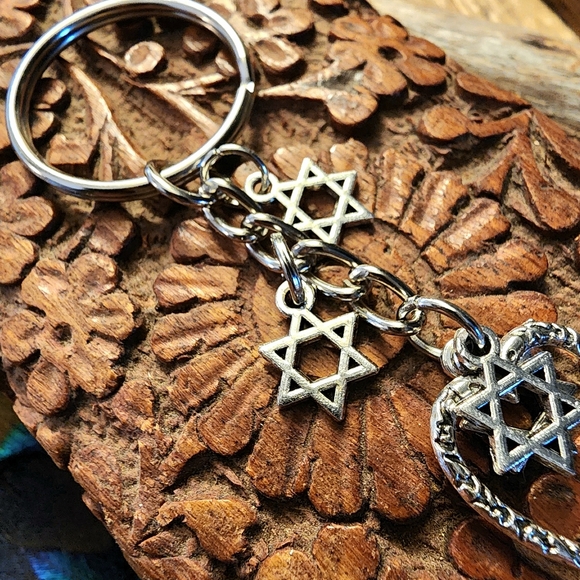 Star of David Heart Keychain Jewish Bag Clip Keyring Bat Mitzvah Gift Zipper - Picture 6 of 13